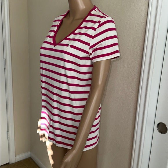 NWT RALPH LAUREN Pink and White Striped Tee Size M. - Picture 2 of 14